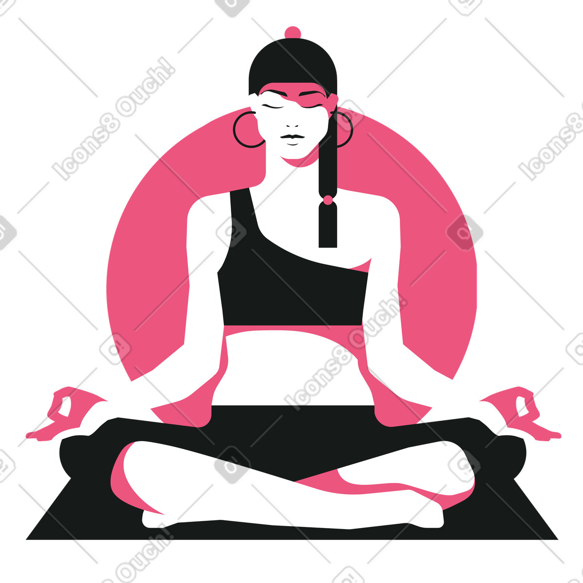 Cross-legged meditation on mat, Calmness and serenity for self-care-Illustration im Lounge-Stil als Download in PNG, SVG