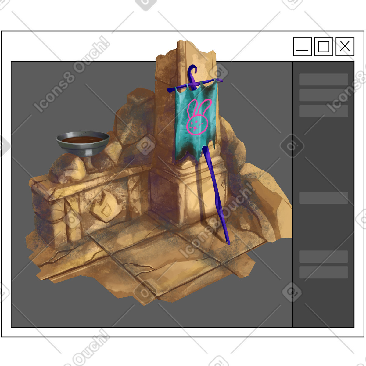 Rendering window of game location illustration in Jumble style download in PNG, SVG
