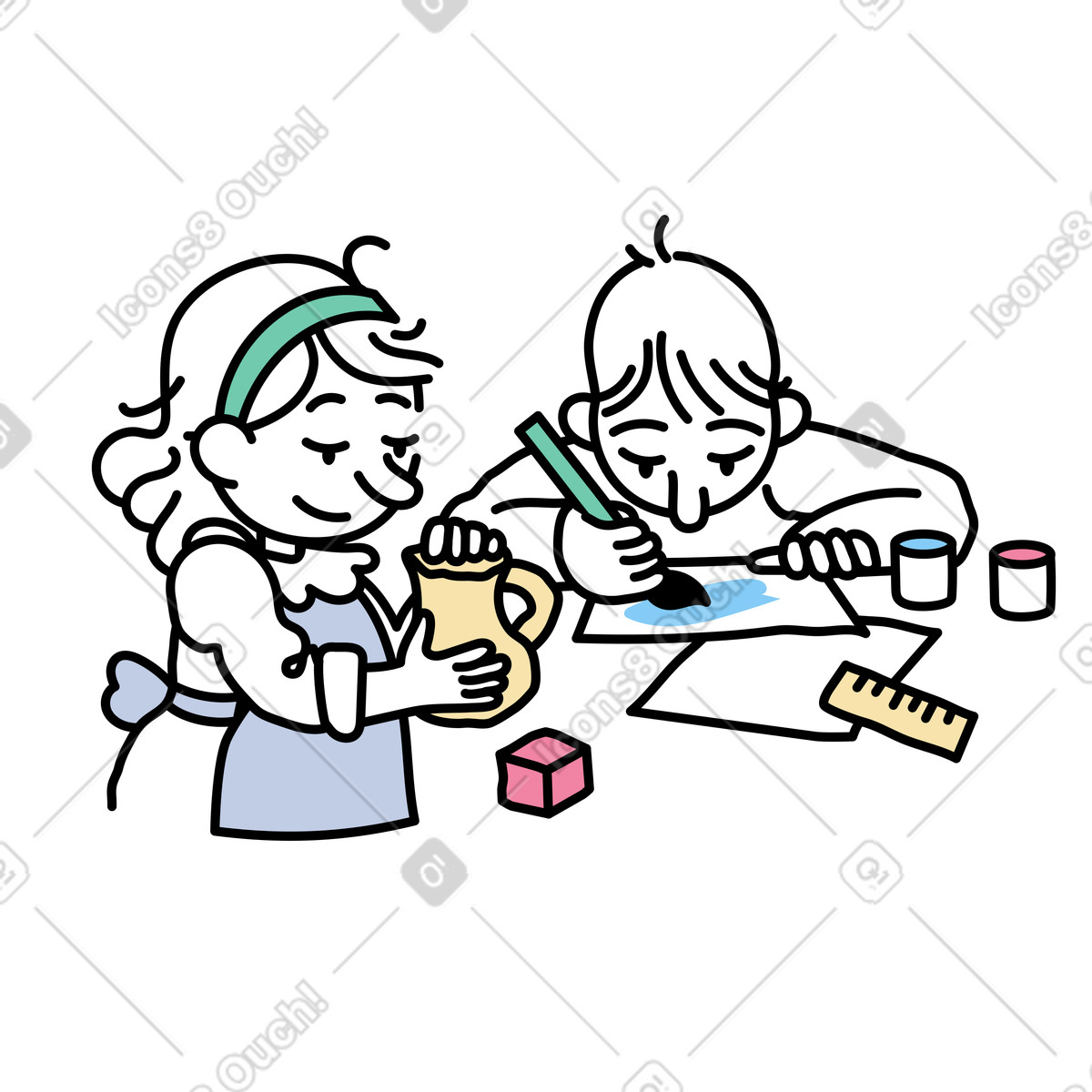 A girl and a boy at kindergarten illustration in Notes style download in PNG, SVG