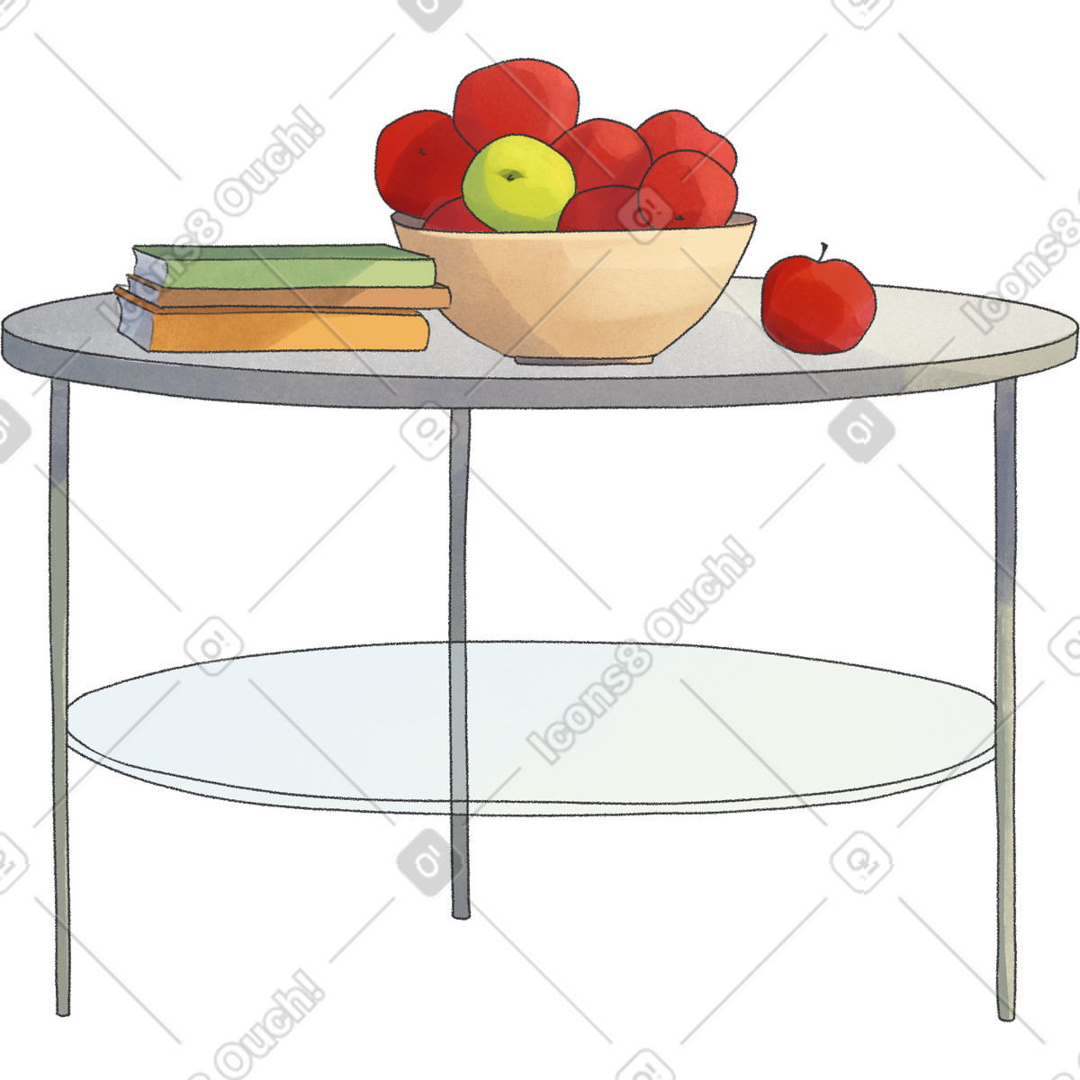 Ilustración Mesa con manzanas y libros en estilo Seasons a descargar en PNG SVG