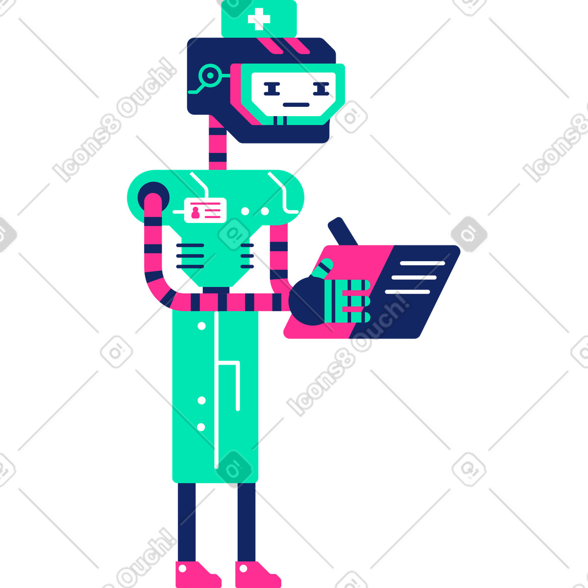 Robot doctor write something illustration in PNG, SVG