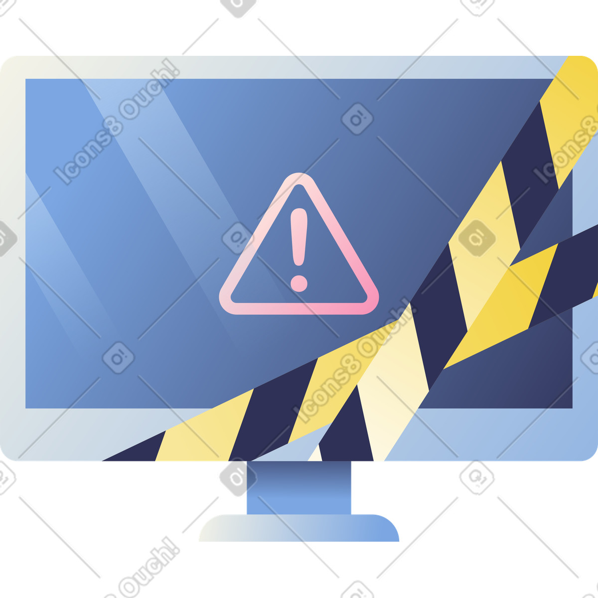 Ilustración Monitor con señal de advertencia y cinta precaución en estilo Beam a descargar en PNG SVG