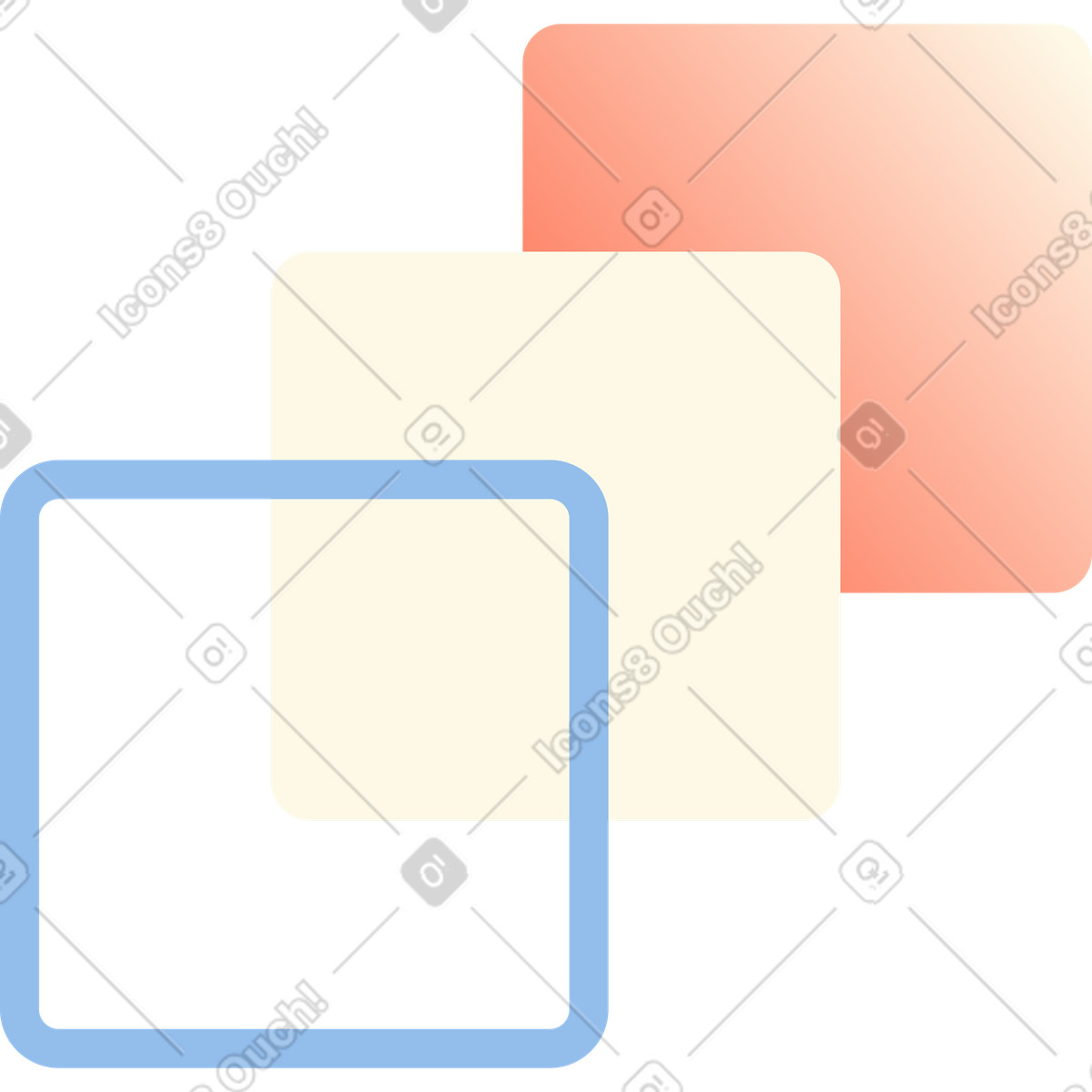 Three interface squares animated illustration in GIF, Lottie (JSON), AE