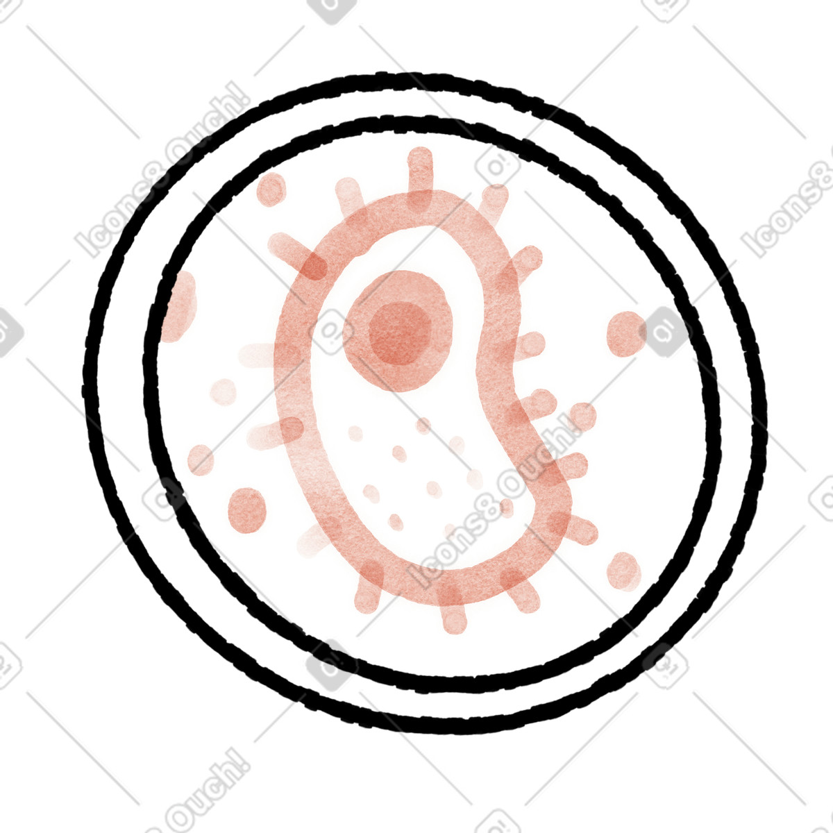 Anthropic Claude Hand Drawn 스타일의 Microorganism under microscope with nucleus and dotted cytoplasm 일러스트레이션 PNG, SVG 다운로드