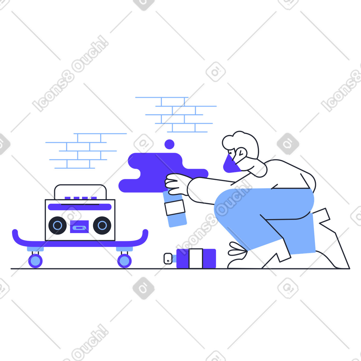 Pablita スタイルの Man painting graffiti on wall のイラストをPNG、SVG形式でダウンロード