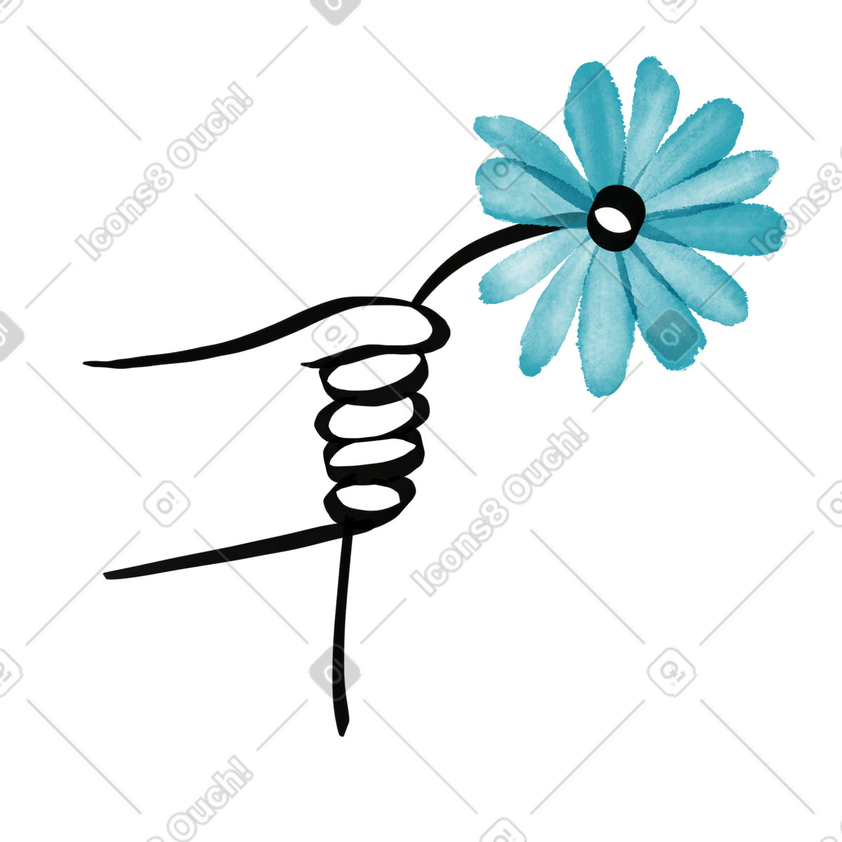 Flower gift held by hand expressing gratitude and appreciation gesture illustrazione in stile Watercolor sketch scarica in PNG, SVG