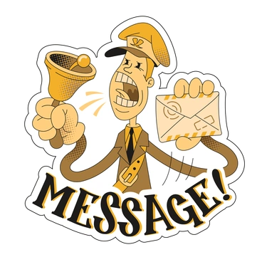 A mailman shouting with a bell and envelope - Rubber style illustration