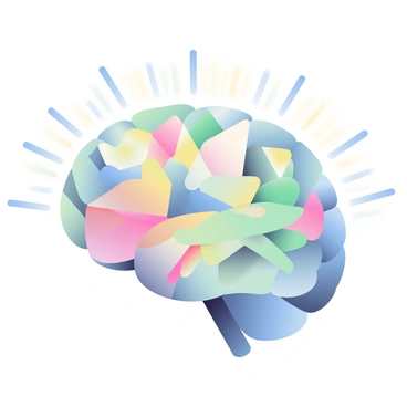 A brain made of translucent crystals reflecting a spectrum of colors