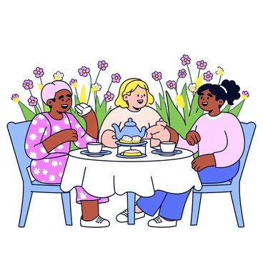 A group of friends sharing a pot of tea at an elegant afternoon tea party
