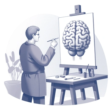 An artist painting a canvas with brain patterns in vibrant colors