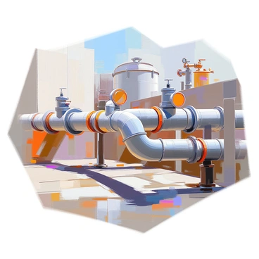 A network of large pipes carrying water to and from the treatment facility