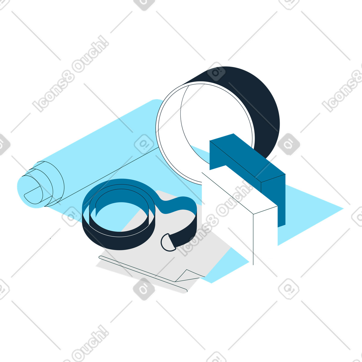 Illustration Matériel de sport pour le yoga : sangles, tapis et blocs dans style Indigo à télécharger aux formats PNG, SVG