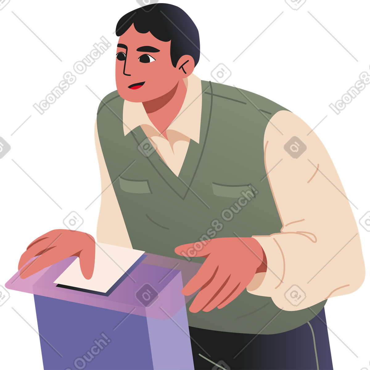 Mann hält rede am podium-Illustration im Coworking-Stil als Download in PNG, SVG