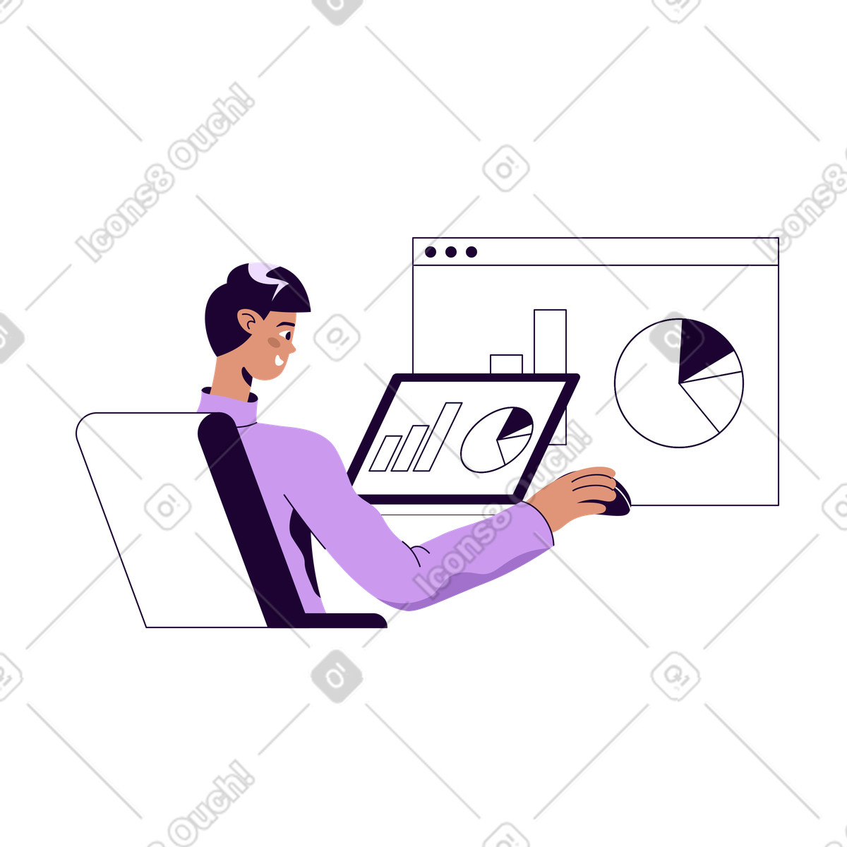 Ilustração de Homem trabalhando com gráficos dados em no estilo Martina para baixar em PNG, SVG