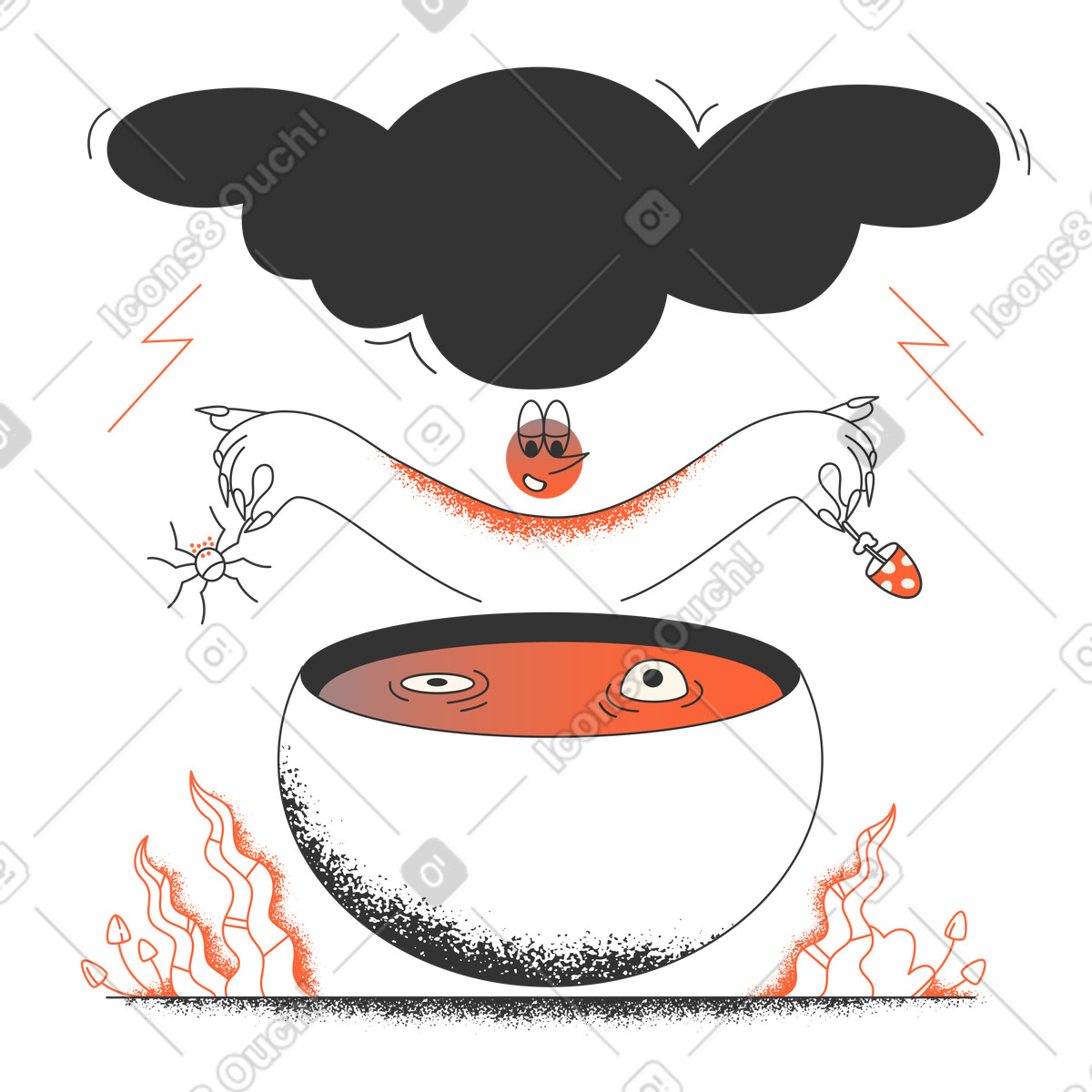 Ilustração de Colocando ingredientes no caldeirão halloween em estilo Crayon para baixar em PNG, SVG