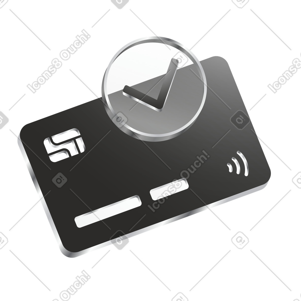 Credit card with checkmark, Secure payment verification illustration in Token style download in PNG, SVG