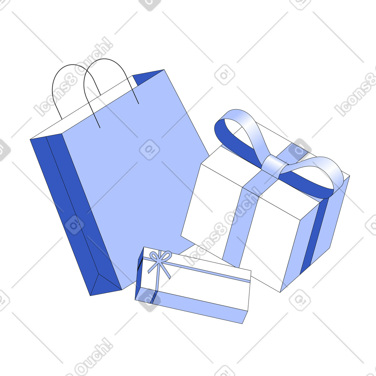 Gifts in a bag and boxes illustration in PNG, SVG