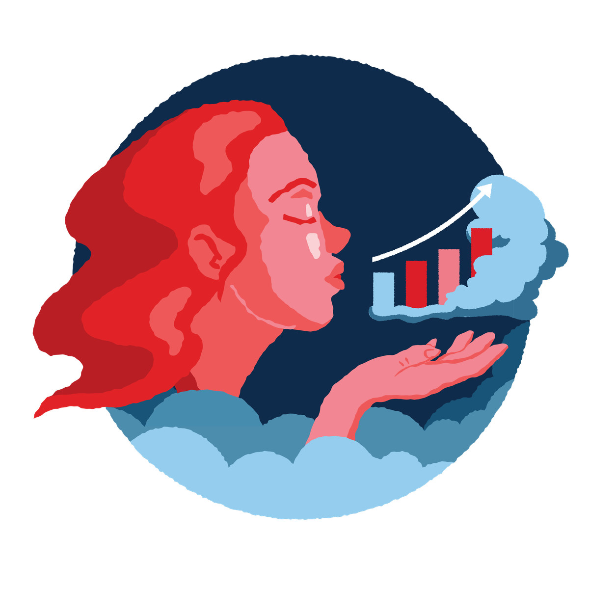 下载 Cherry 风格的 Woman with growing column chart 插画，支持 PNG、SVG 格式