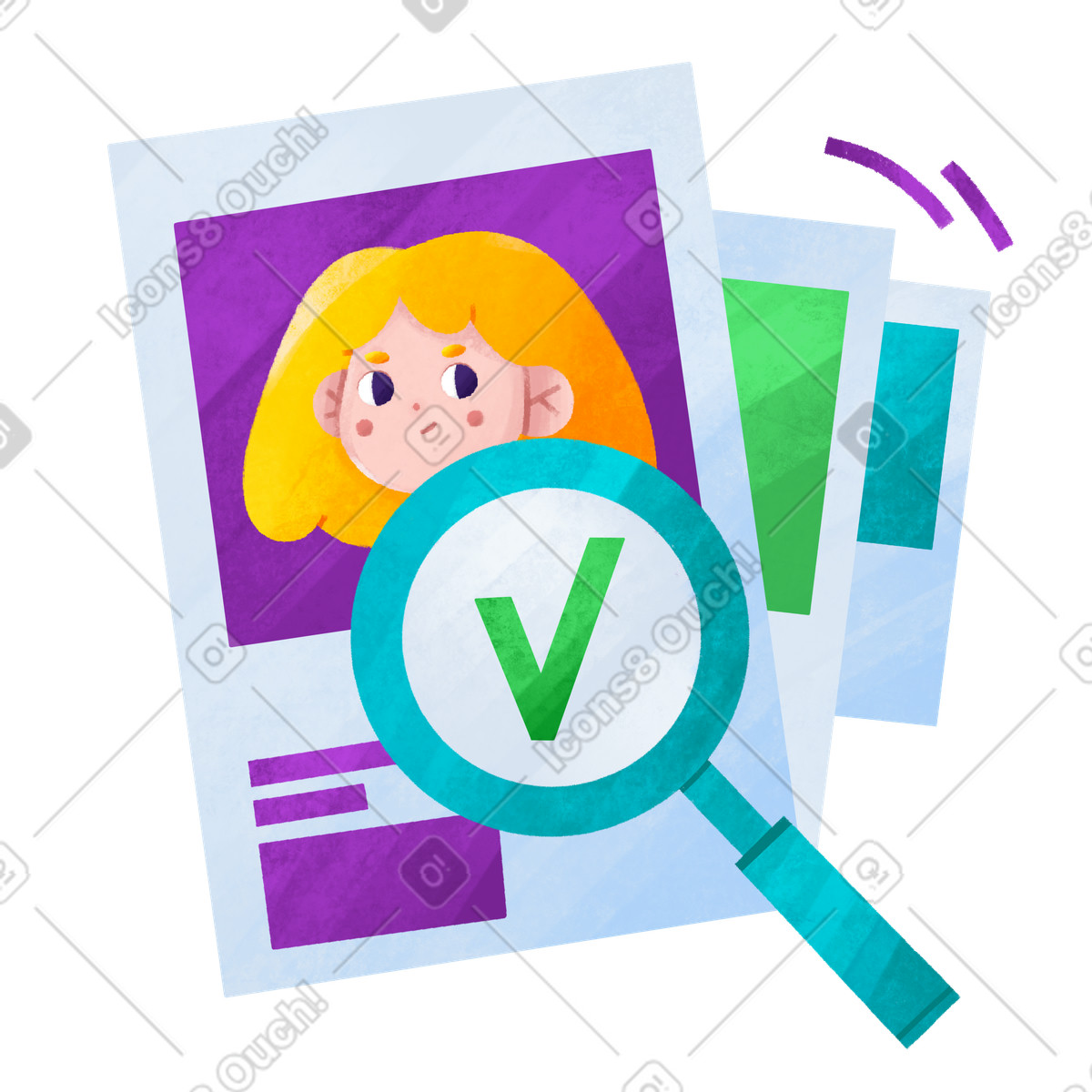Lupe sucht neue mitarbeiter-Illustration im Bonbon-Stil als Download in PNG, SVG