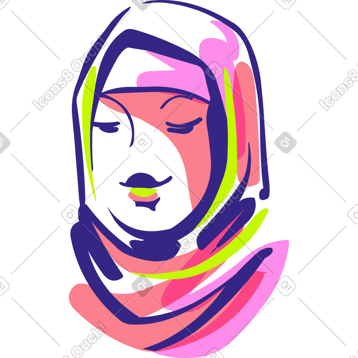 Illustration Visage de jeune femme en hijab dans le style Glam à télécharger aux formats PNG, SVG