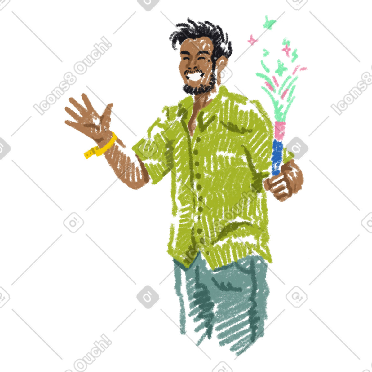Sketchbook スタイルの パーティークラッカーを持った男性 のイラストをPNG、SVG形式でダウンロード