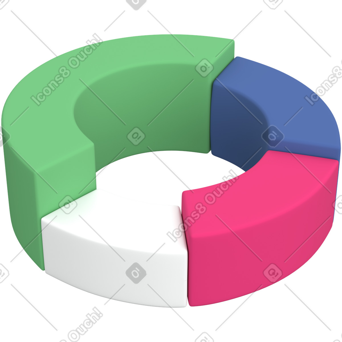 Colorful donut chart ring for market share analytics illustration in 3D Grid style download in PNG, SVG