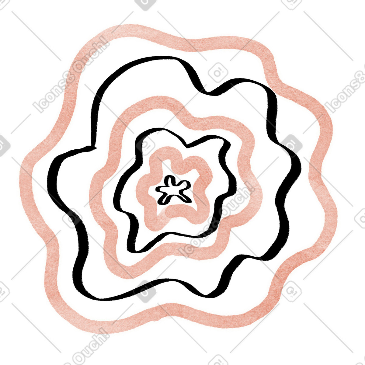 Hand-drawn animation スタイルの Abstract wavy concentric shape, Wiggly lines getting bigger and smaller のイラストをPNG、SVG形式でダウンロード