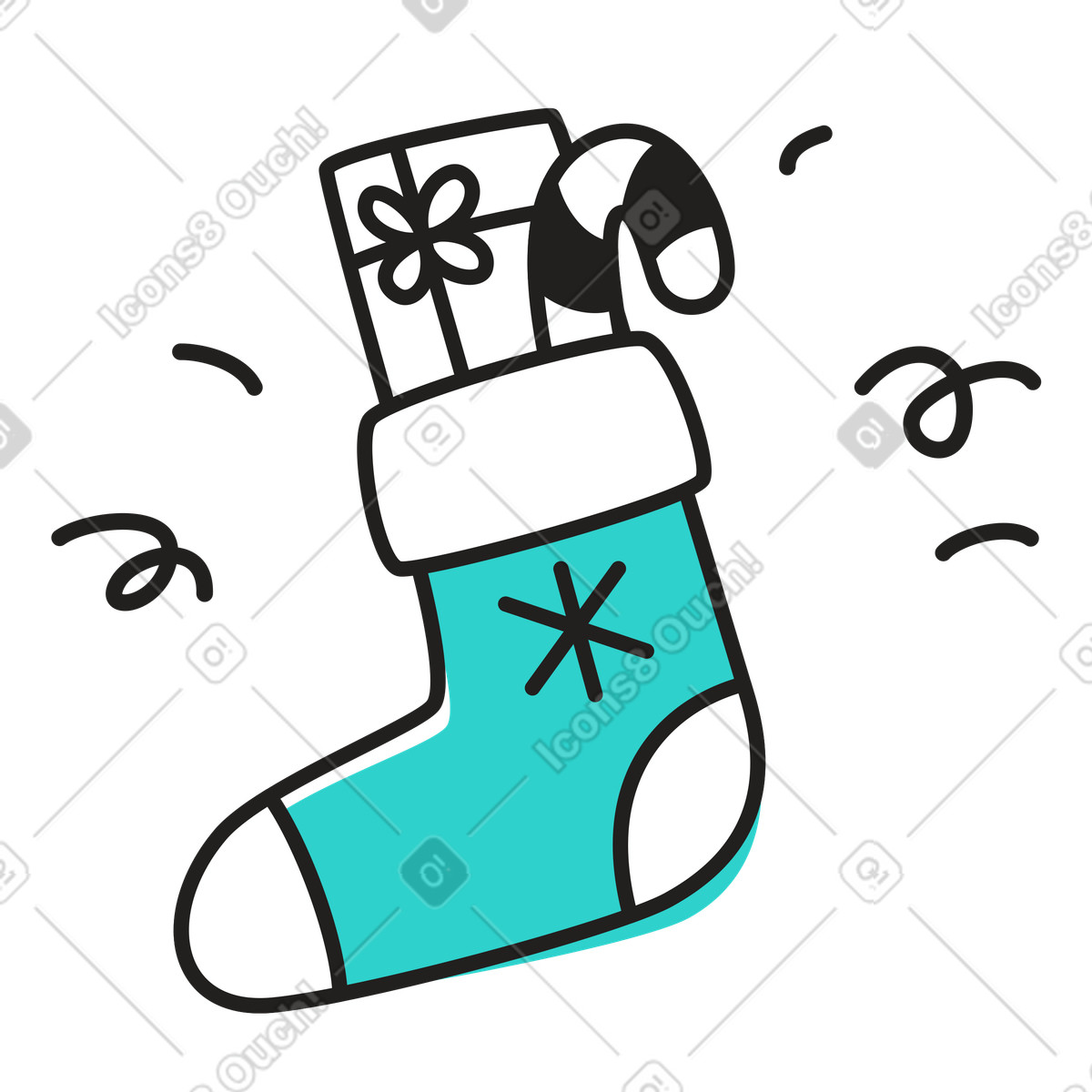 Ilustración Media navideña llena de regalos en estilo Little a descargar en PNG y SVG