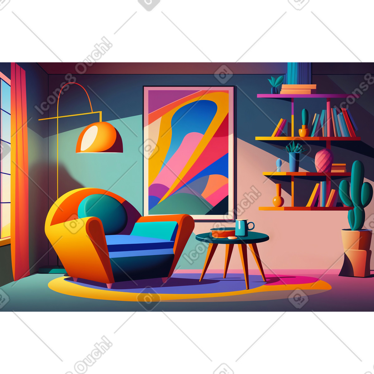 Groovy retro interior background illustration in Experimental style download in PNG, SVG
