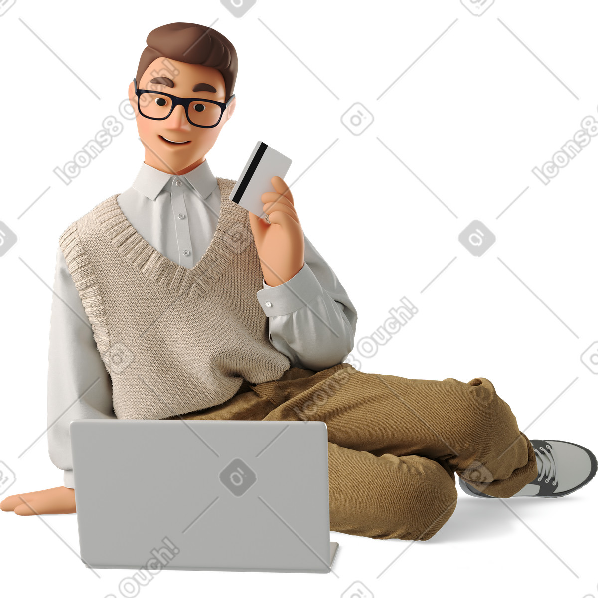 Ilustración Young man shopping online en estilo 3D Business a descargar en PNG y SVG