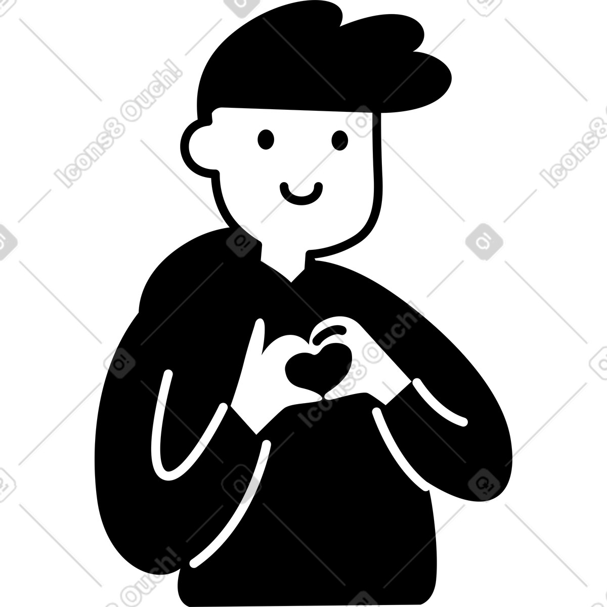 Boy making heart gesture with hands expressing love emotion-Illustration im Notion Line Art-Stil als Download in PNG, SVG