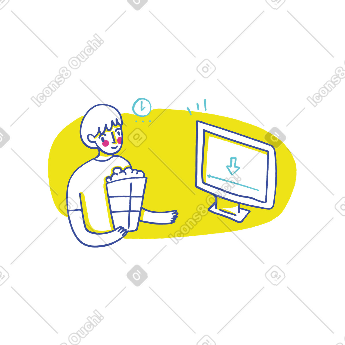 下载 Lime 风格的 拿着爆米花的男人等待视频加载 插画，支持 PNG、SVG 格式