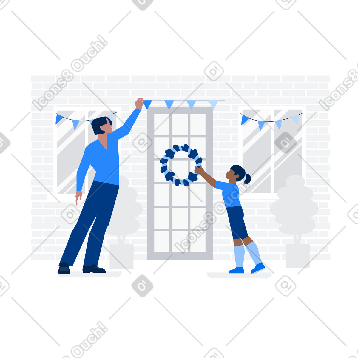 Ilustración 父亲和女儿为圣诞节装饰他们的家 en estilo Urban a descargar en PNG y SVG