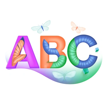 An arrangement of "A", "B", "C", and "D" letters intricately formed by the delicate patterns of various insect wings. Each letter showcases a unique texture and color inspired by the wings of butterflies, dragonflies, and moths, with intricate veining and translucent qualities. The background features a soft gradient that enhances the elegance of the insect wing patterns, creating a harmonious composition.