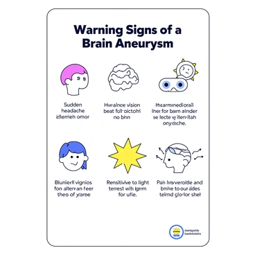 A poster showing the warning signs of a brain aneurysm with simple icons and text