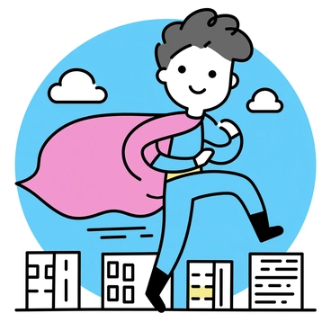 A superhero colon, wearing a bright red cape that flows dramatically behind it, is depicted soaring high above a bustling cityscape. The city below features tall buildings with large windows reflecting the sunlight. The colon has a confident expression, embodying a sense of bravery as it navigates through the sky, with a few fluffy clouds scattered in the blue background.