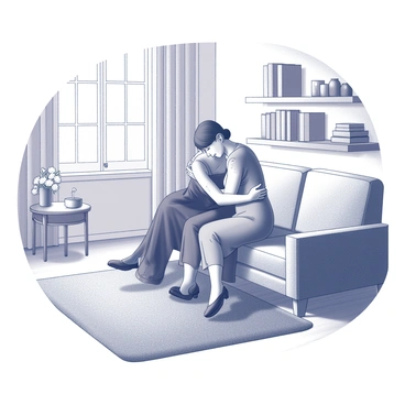 A heartfelt scene of Mrs. Dalloway sharing a warm embrace with her best friend in a cozy living room.