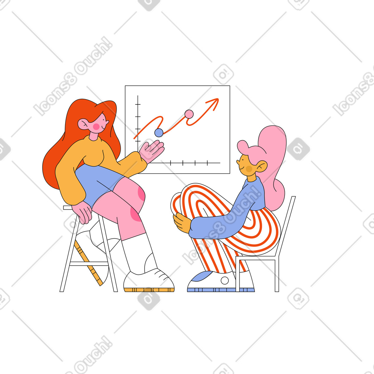 Woman colleagues discussing team work illustration in Bloom style download in PNG, SVG