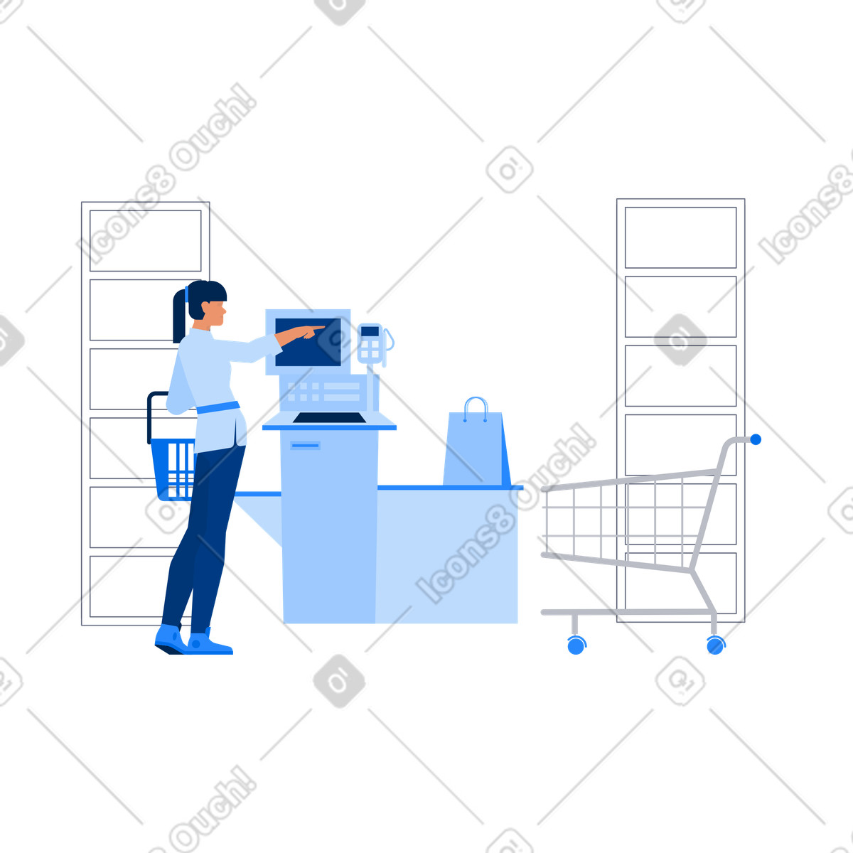 Supermercato self service illustrazione in stile Urban scarica in PNG, SVG