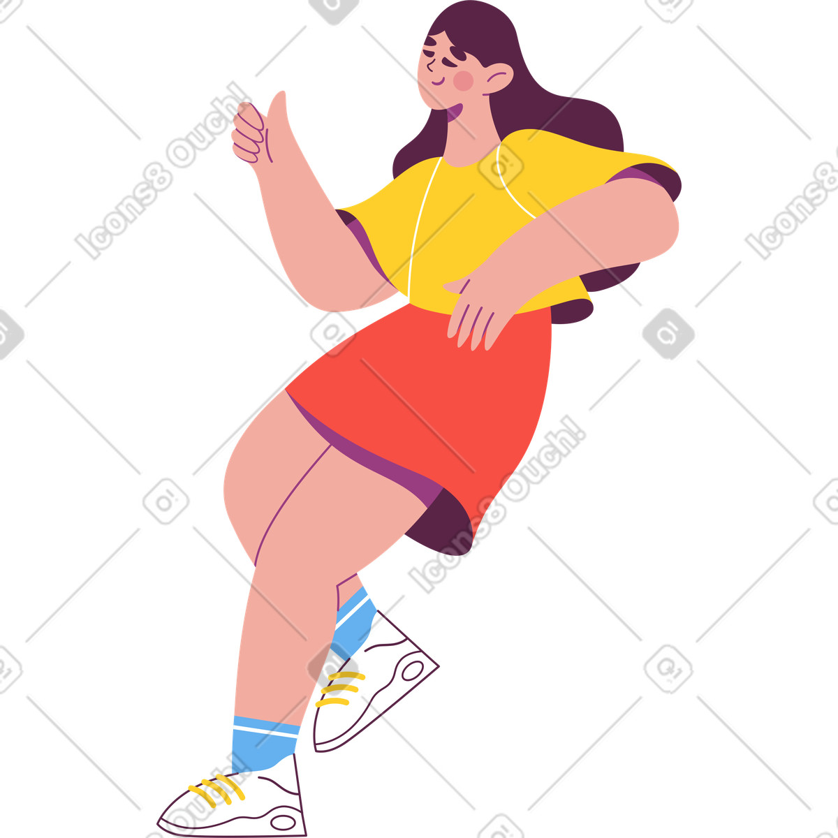 Woman gestures her finger up and sits leaning on something illustration in Sammy style download in PNG, SVG