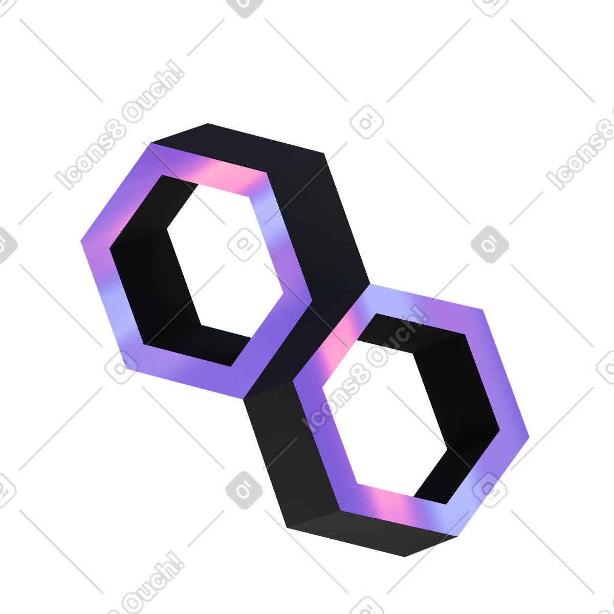Illustration animée Interlocking hexagonal rings with pastel edges dans le style 3D Illusion à télécharger aux formats GIF, Lottie (JSON), AE