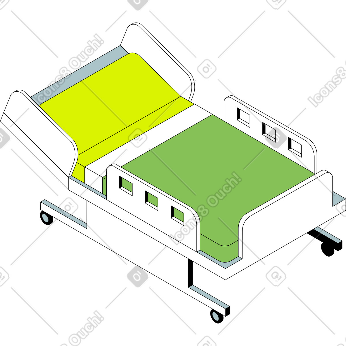Hospital bed illustration in Isometric style download in PNG, SVG