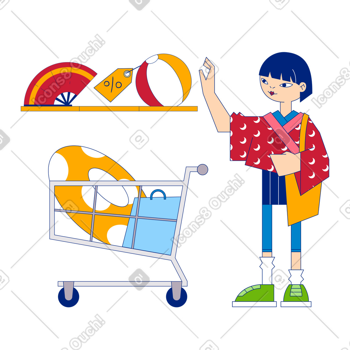 Shopping for a vacation illustration in Neo-Sakura style download in PNG, SVG