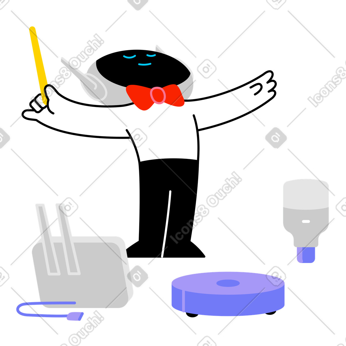 Artificial intelligence controlling appliances in smart home illustration Giggle style download PNG, SVG