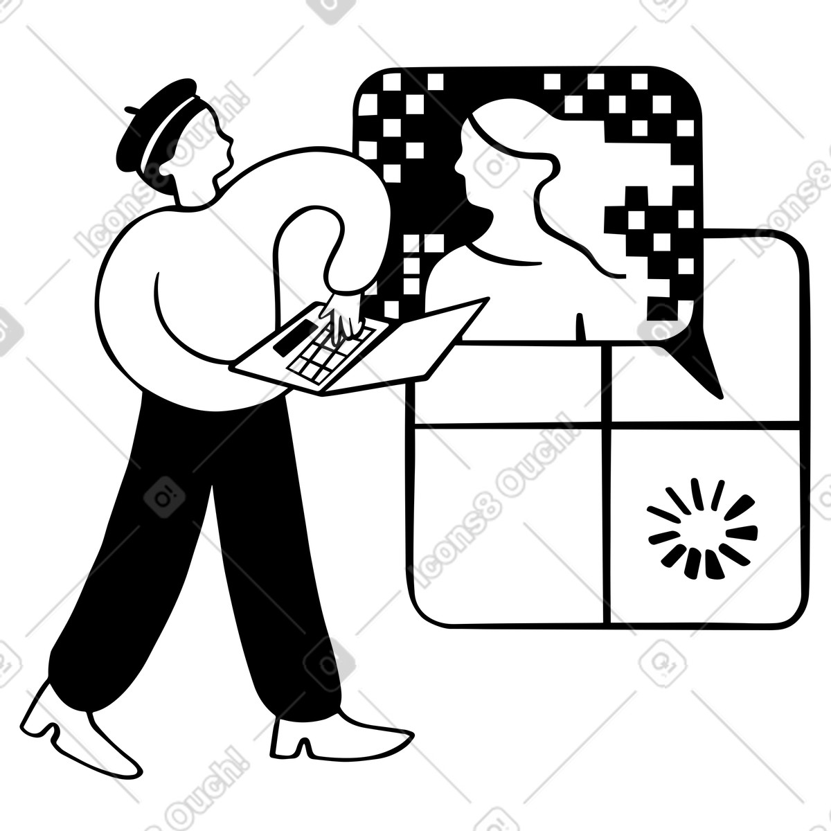 Ilustração de Artista gerando imagens no laptop  em PNG e SVG