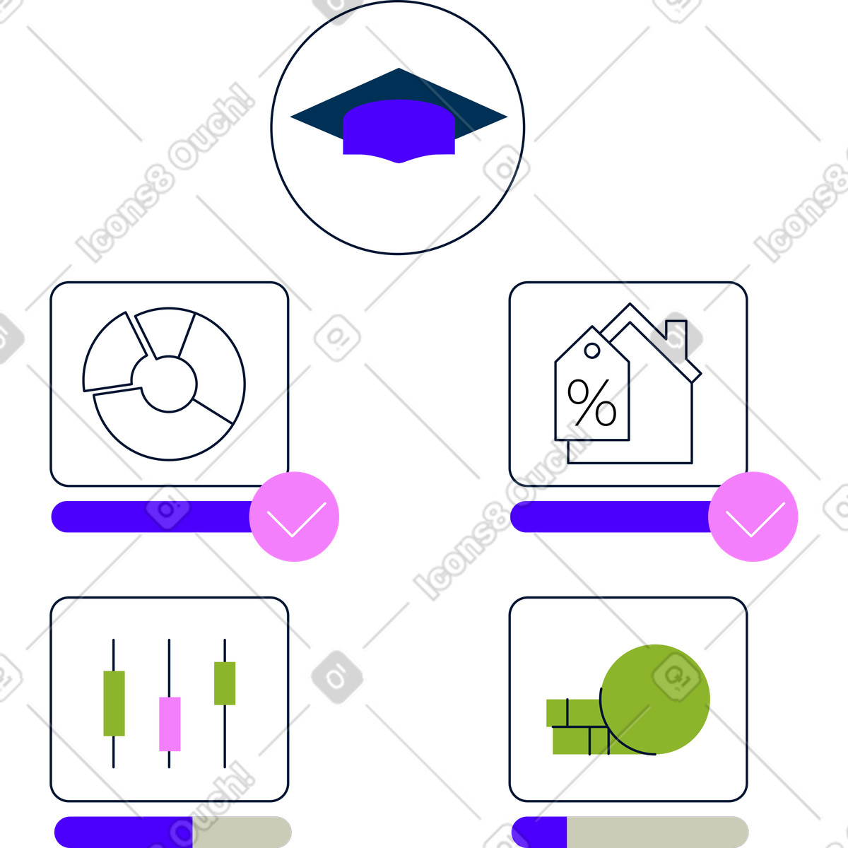 Learning app interface illustration in Cubes style download in PNG, SVG