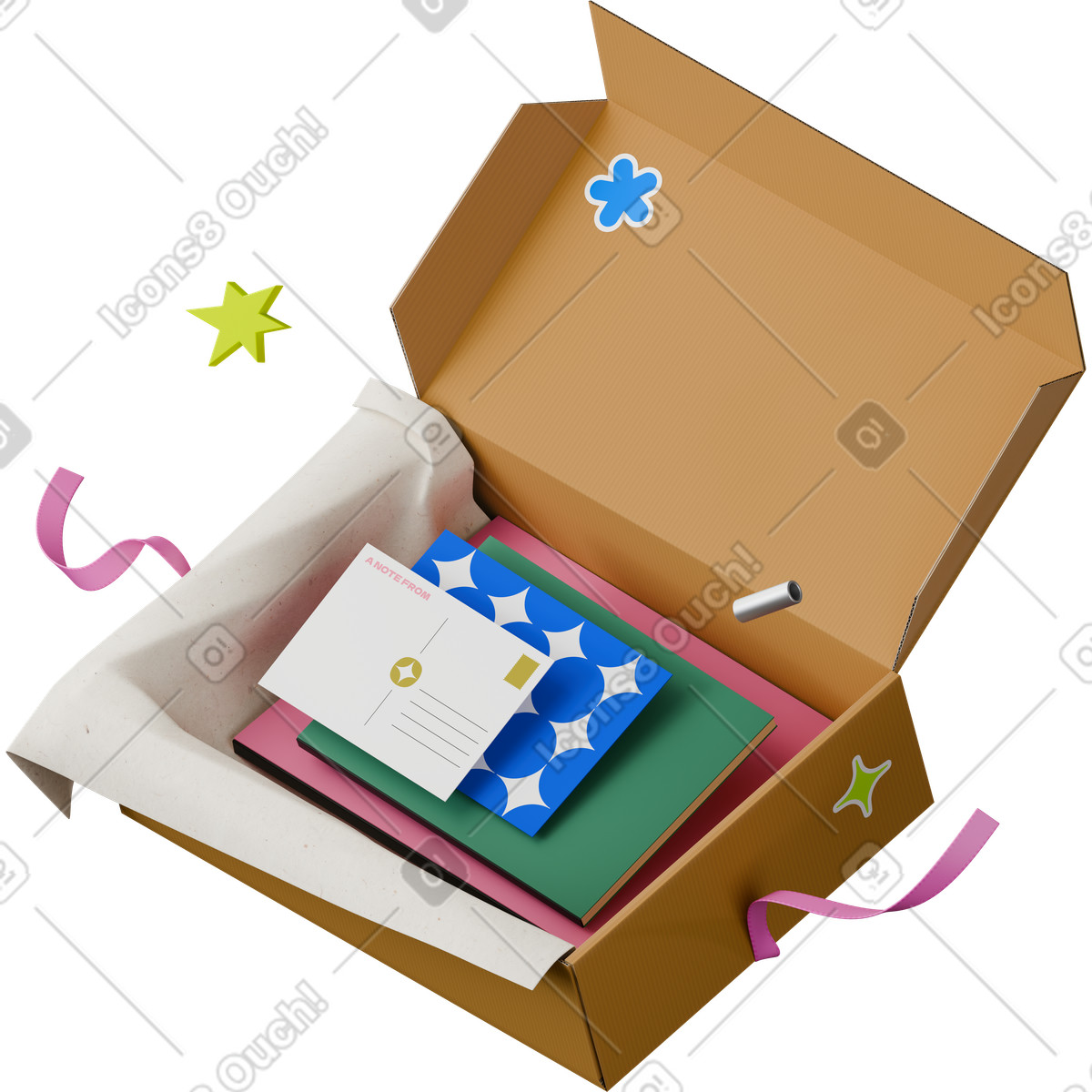 Ilustração de Isometric view of open gift box em no estilo 3D Hygge para baixar em PNG, SVG