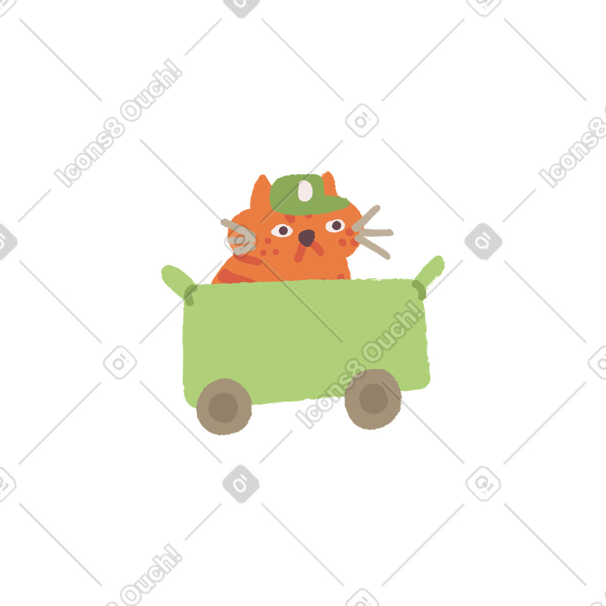 Illustration Chat conduisant une voiture de location dans le style Ginger Cat à télécharger aux formats PNG, SVG