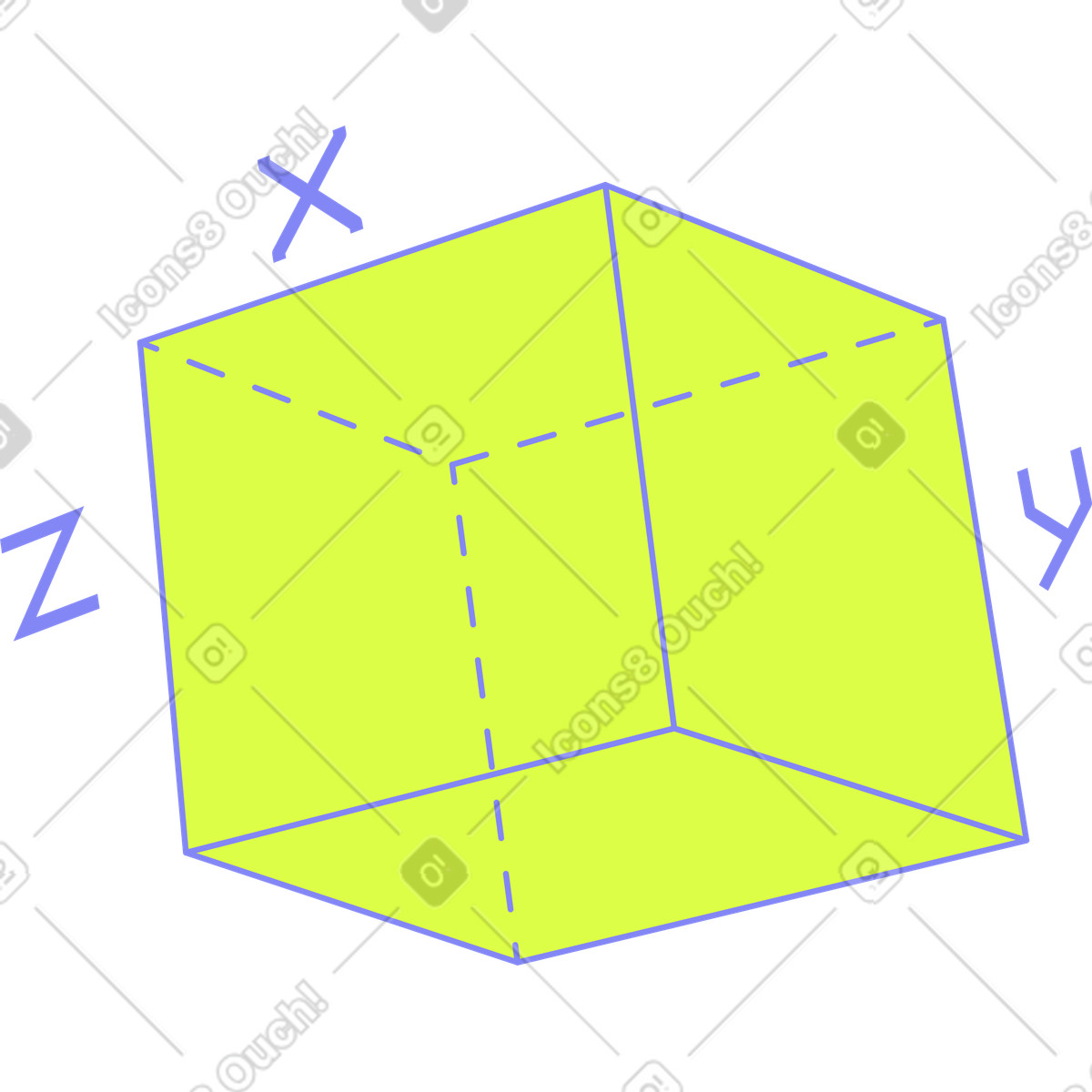 Ilustración Cubo con lados xyz en estilo Glow a descargar en PNG y SVG