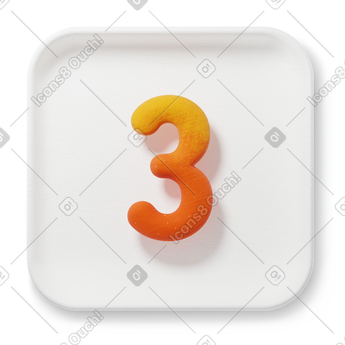Orange number three icon illustration in 3D Microsoft Fluent style download in PNG, SVG